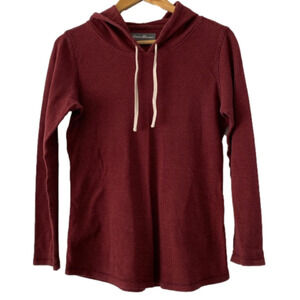 Eddie Bauer ladies long sleeve hooded cotton shirt size medium burgundy & orange